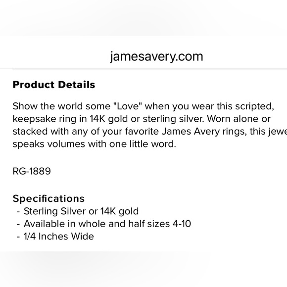 Size 5.5 James Avery scripted LOVE ring (no box) - Picture 4 of 5
